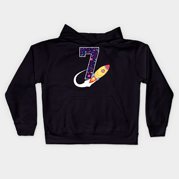 Outer Space 7 Year Old 7th Birthday Seven Rocket Ship Party Kids Hoodie by ruffianlouse